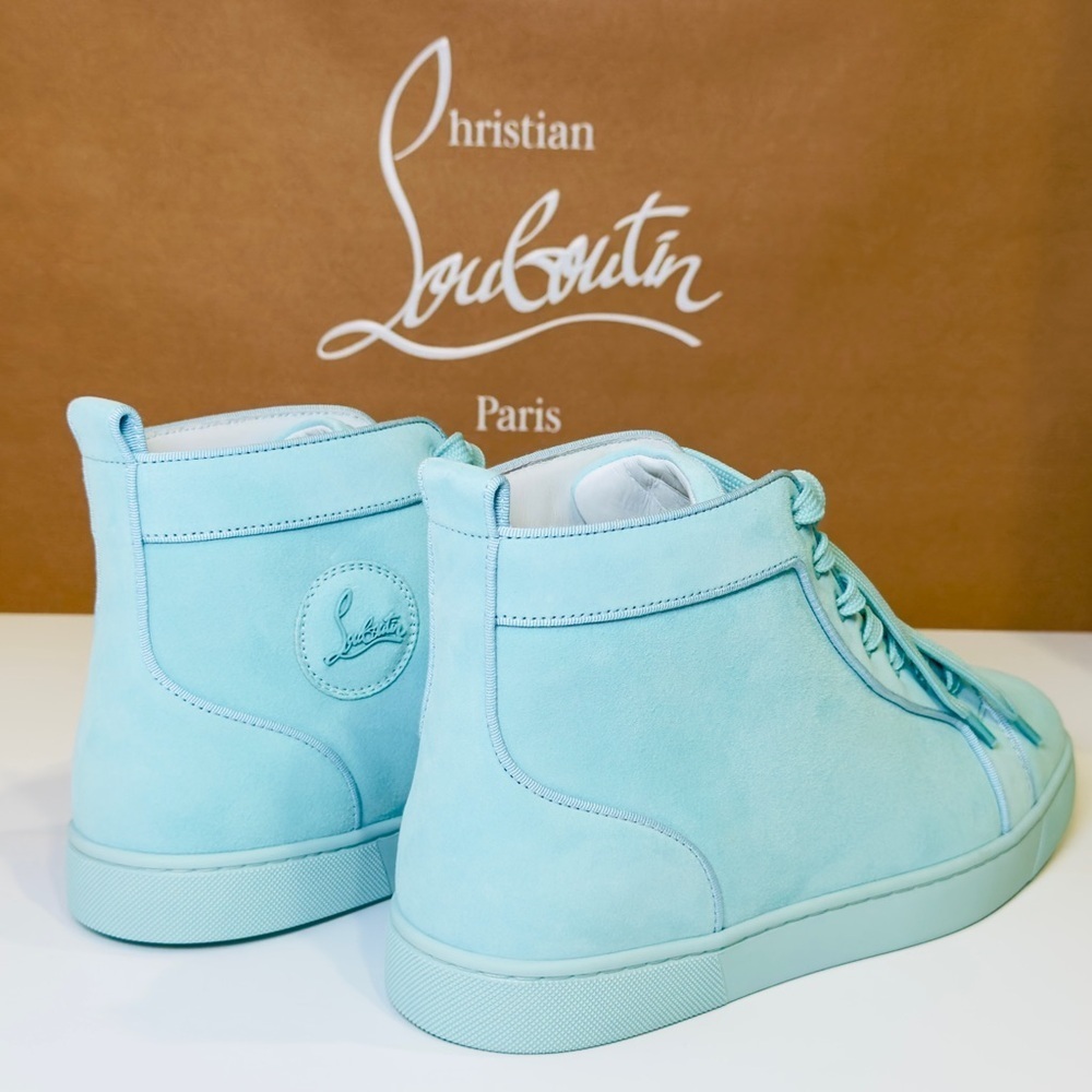 Christian Louboutin Louis Orlato High-top Men’s Sneakers Teal Suede/Velvet EU-44 - Picture 10 of 16